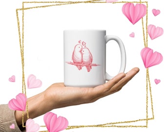 Love Birds White Glossy Mug, perfektes Geschenk