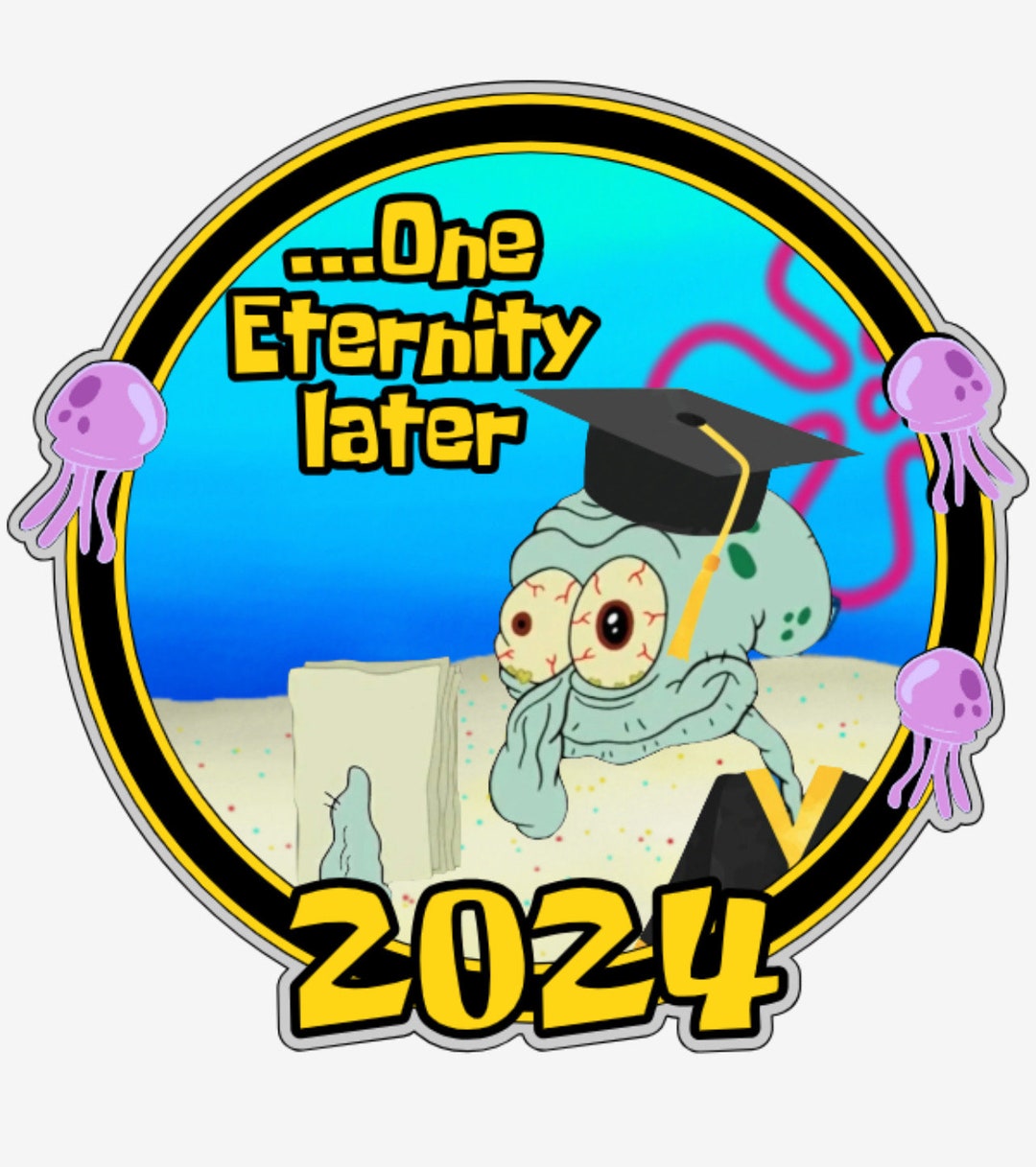 Squidward Graduation Cake Topper. Custom Cake Topper Shaker. Party