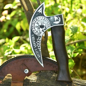 Custom Handmade Viking Steel Pizza Axe Viking Bearded Camping Axe, Best Birthday & Anniversary Gift For Him with leather sheath