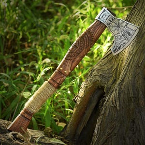 Custom Hand Forged Carbon Steel VIKING AXE, Hatchet Ragnar Axes, Vikings gift for boyfriend, LARP axe, Ash Wood, Christmas gift for husband