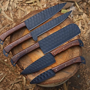 Custom Handmade Hand Forged Damascus Steel Chef Knife Set , Gift For Husband, Kitchen Knife Set, Gift For Him / Her