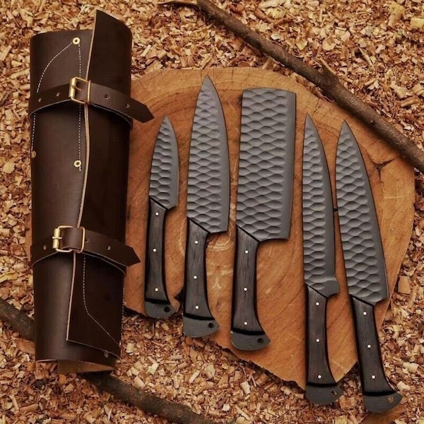 Benutzerdefinierte handgemachte Hand geschmiedet Damast Stahl Koch Messer Set, Geschenk für Mann, Küchenmesser Set, Geschenk für Sie / Ihn