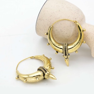 Handmade spike hoop earrings with a tribal, gypsy-inspired design, featuring ethnic Rajasthani warrior elements bold and unique statement