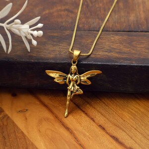 Faerie fairy angle golden design brass bohemian pendant with chain, Angle wings designer pendant jewellery for her