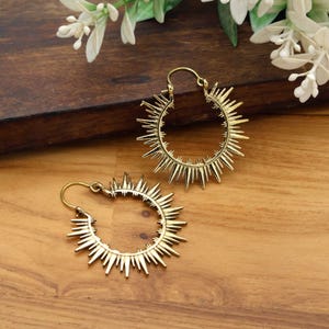 Sunburst Hoop Earrings – Boho Statement Earrings | Gold & Silver Spiked Hoops | Celestial Festival Jewelry | Bold Retro Style Gift for Her