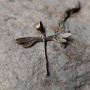 Dragonfly brass wings golden chain pendant,Vintage statement jewellery for her