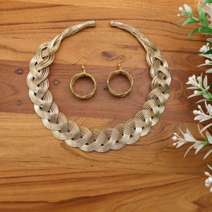 Designer brass choker necklace with matching earring,creative attrative hasli choker for women neckfix jewellery for her