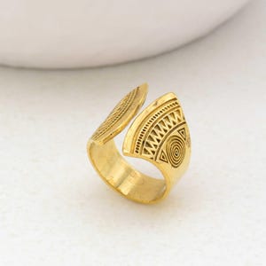 Handcrafted Brass Adjustable Statement Ring - Tribal Ethnic Design, Unique Boho Jewelry for Women & Men