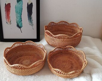 3 Set Hand-woven Rattan Storage Tray Basket