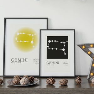 Zwillinge Sternzeichen Poster 2er Set / Horoskop Print / Zwilling Sternzeichen Poster / Geschenk für Sie / Geschenk für Ihn