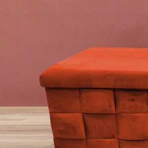 Rust orange trunk, Bedside commode, Siting storage, Textured upholstery, Stylish storage, Nomadic furniture, Room organizer, RS 3D fabric 04