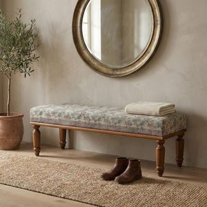 Floral oriental bench, Victorian bedroom bench, Upholstered bench, Boho kitchen bench, Patio storage bench, Printed rug bench, RSB 16-01