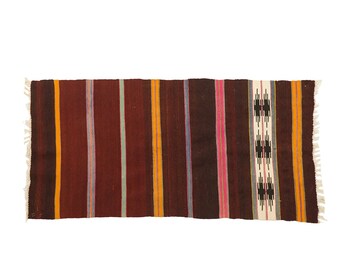 Kilim rouge, tapis turc, tapis de sol de salle de bain, tapis d'évier de cuisine, tapis vintage, tapis noué à la main, tapis de pendaison de crémaillère, tapis Oushak, 2 x 3,8 pi, RS 1082