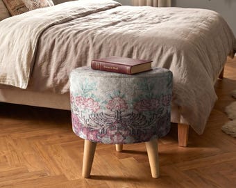 Floral ottoman, Pastel color pouf, Romantic ottoman, Pink cream pouf, Soft tone ottoman, Elegant seat, French country decor, RS 32