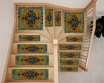 stair step set, traditional rug, decorative rug, stair treads rug, anti slip step mat, turkish rug mat, pastel rug, home decor rug, RS 97-1