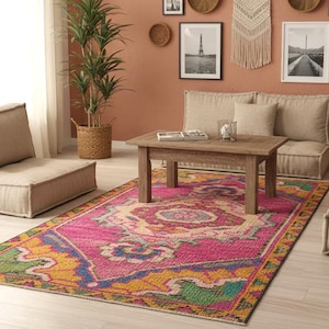Contemporary Pink Rug, Area Rug, Indoor Non-Slip Rug, Rustic Rug, Chenille Cotton Rug, Polyester Rug, Kitchen Rug, Machine Washable, Rug