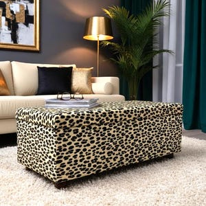 Leopard pattern bench, Modern organizer, Storage ottoman bench, Boho bedroom bench, Stylish storage bench, Farmhouse decor bench RS 233