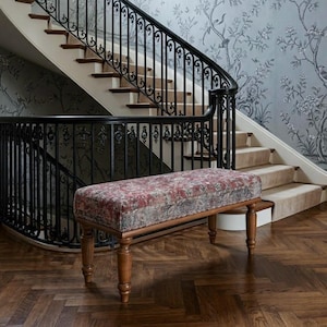 Oushak rug pattern bench, Piano bench, Handmade ottoman, Decorative bench, Entry bench, Shoe bench, End of bed bench, Rustic bench, RSB 57