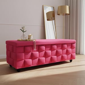 Fuchsia storage, Ottoman bench, 3D upholstered trunk, Luxury furniture, Premium storage, Suit for any room, Eclectic bench, RS 3D fabric 12