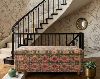 Decorative bench, Blushy bench, Vintage style bench, Additional seating, Multipurpose bench, Handmade storage, Soft seat organizer, RS 108