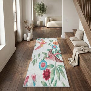 Aesthetic Bird Floral Rug, Flying Swallow Pattern, Washable Stable Base Mat, RS 542