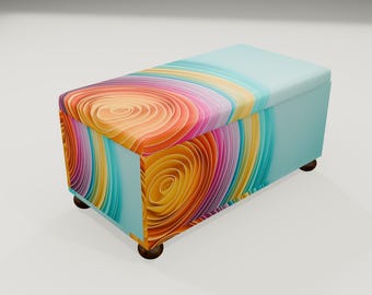 Colorful Swirl Storage Ottoman | Abstract Fabric Seating Hallway Chest, RS 223