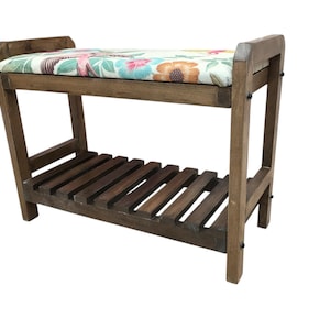 Cream Spring Garden Shoe Rack Bench | Narrow Entryway Shoe Storage | Boho Turkish Handmade