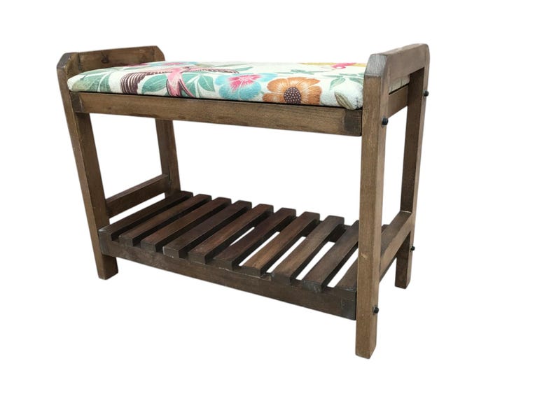 Cream Spring Garden Shoe Rack Bench | Narrow Entryway Shoe Storage | Boho Turkish Handmade