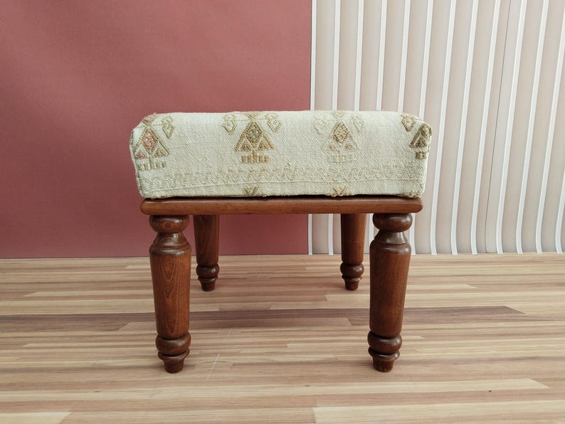 Handmade bench, Classic ottoman, Footstool bench, Kilim upholstered bench, Mudroom bench, Short bench, Extra seating, 18x18x18,
