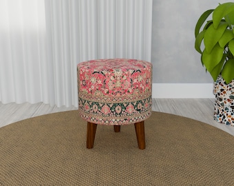 Boho home decor puf, Make-up bench, Vanity footstool, Upholstered stool, Handcrafted bench, Antique footstool, Farmhouse stool, RS 03-02