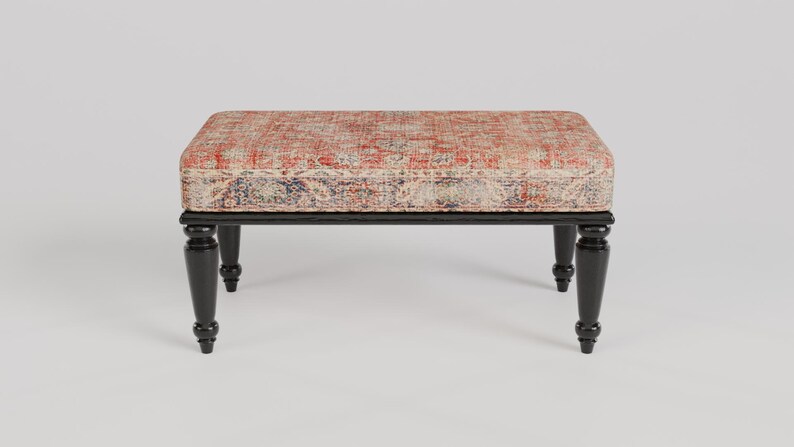Oushak rug pattern bench, Piano bench, Handmade ottoman, Decorative bench, Entry bench, Shoe bench, End of bed bench, Rustic bench, RSB 57