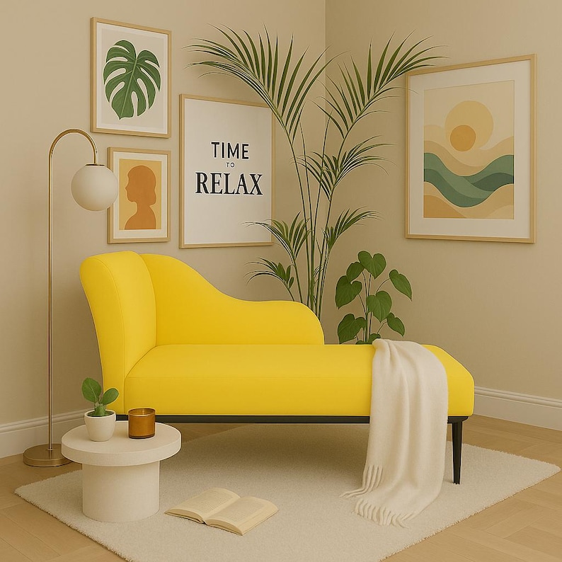 Soft cushioned bench, Chaise lounge chair, Special event lounge, Summer style decor, Bench with backrest, Fainting couch, Sunset orange seat