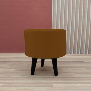 Chocolate brown pouf, Round ottoman bench, Shoe footstool, Dining table chair, Elegant furniture, Bohemian stool, Cozy seating, RS fabric 30