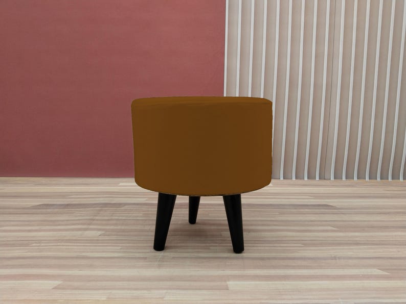 Chocolate brown pouf, Round ottoman bench, Shoe footstool, Dining table chair, Elegant furniture, Bohemian stool, Cozy seating, RS fabric 30