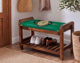 Emerald Ottoman Sunburst Shoe Rack Bench | Hallway Aesthetic Storage
