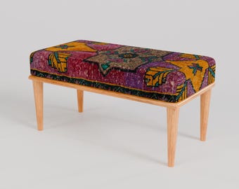 Reposapiés estilo bohemio, reposapiés con estampado llamativo, taburete otomano clásico, decoración ecléctica, banco con estampado étnico, RSB 842-00