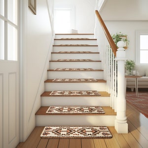oushak runner tapijt, antislip trapkleed, gemakkelijk schoon te maken tapijt, opstapmatset, etnisch tapijt, herki tapijtprint, trapkleed, woondecorkleed, RS 87 afbeelding 4