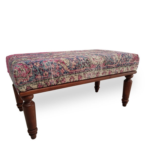 Bench Ottoman Seat, Turkish Rug Bench, Kilim Bench, Sitting Bench, Piano Bench, Boho Furniture, Handmade Bench, 18x18x36'', RSV 37