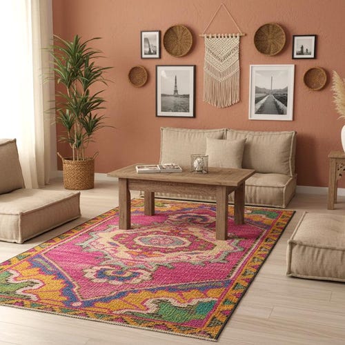 Contemporary Pink Rug, Area Rug, Indoor Non-Slip Rug, Rustic Rug, Chenille Cotton Rug, Polyester Rug, Kitchen Rug, Machine Washable, Rug