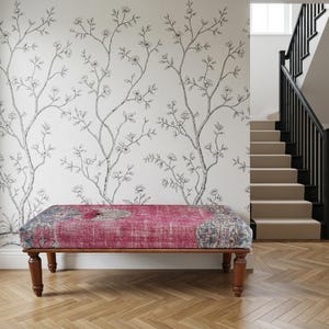 Fuchsia Antique Rug Bench | Long Narrow Distressed Ottoman Entryway Decor RSV 07