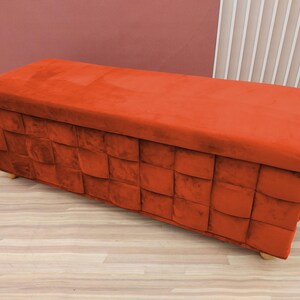 Rust orange trunk, Bedside commode, Siting storage, Textured upholstery, Stylish storage, Nomadic furniture, Room organizer, RS 3D fabric 04