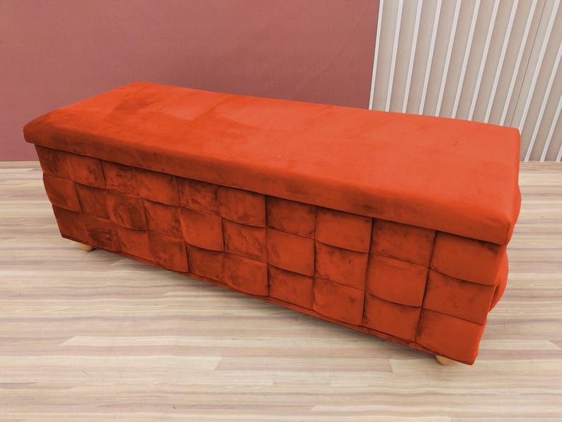 Rust orange trunk, Bedside commode, Siting storage, Textured upholstery, Stylish storage, Nomadic furniture, Room organizer, RS 3D fabric 04