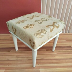 Ivory Geometric Motif Square Bench | Boho Entryway Shoe Ottoman Pouf image 12