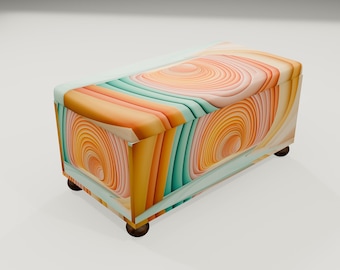 Abstract Pastel Swirl Storage Bench | Artistic Fabric Ottoman Seating Chest, RS 212
