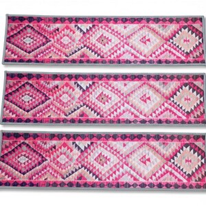 stairs runner rug, pink rug for stairs, retro rug, herki rug print, ikat rug, aesthetic rug, boho decor rug, pastel rug, steps rug, RS 70