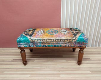 handmade furniture, bohemian bench, ottoman bench, kilim bench, turkish rug bench, hallway bench, piano bench, make up stool, RSB 04-02