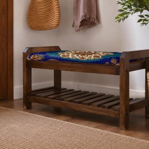 Royal Blue Ottoman Ornamental Shoe Rack Bench | Narrow Entryway Shoe Storage | Boho Turkish Handmade image 3