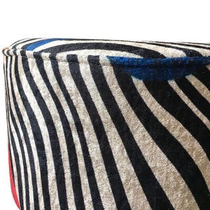 Vibrant color pouf, Zebra design bench, Corner footstool, Luxury furniture, Ottoman piano seat, Utility footrest, Poufy bed bench, RS 200