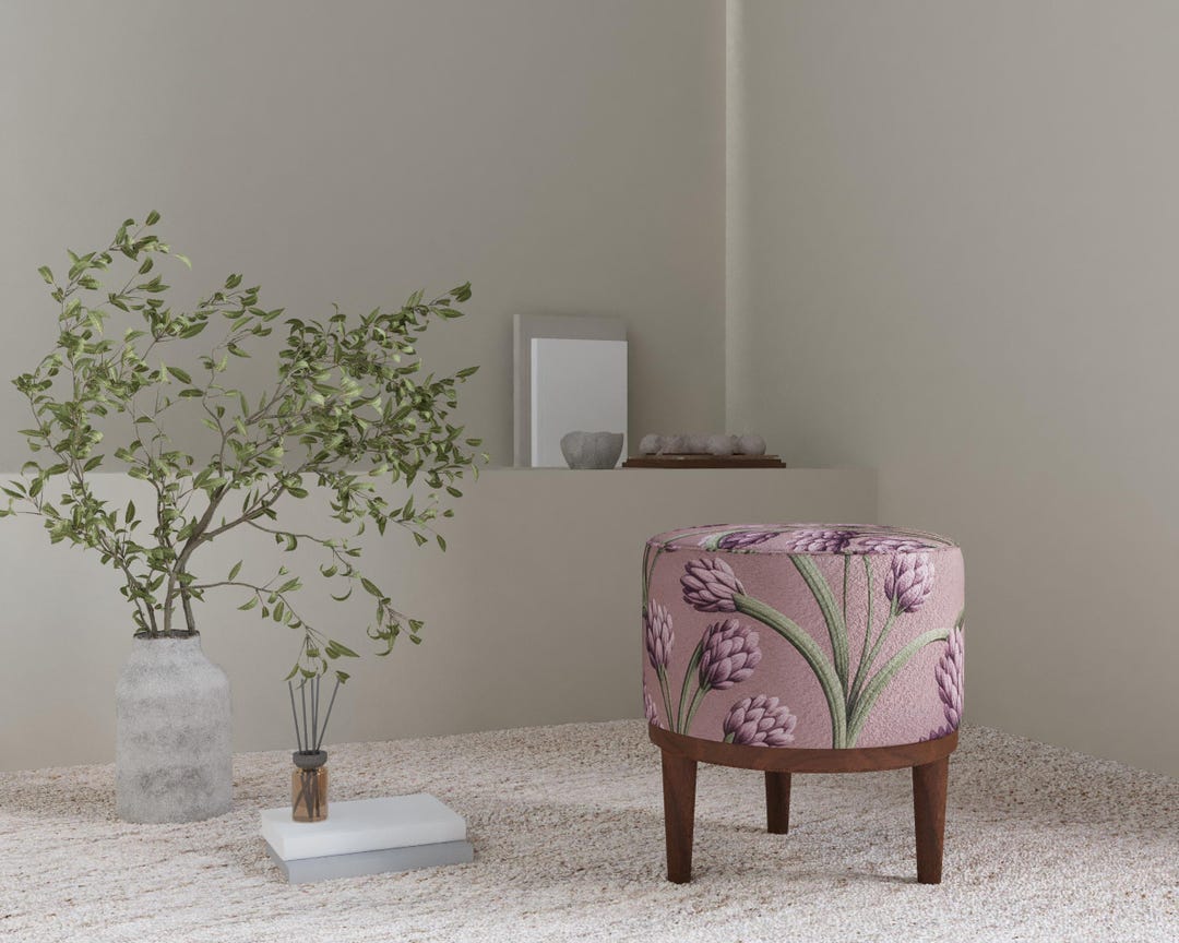 Artistic Footstool, Luxury Pouf Stool, Floral Furniture, Round Footrest ...
