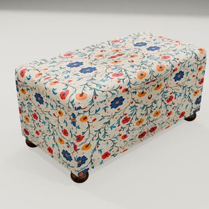 Flower print bench, Ottoman storage bench, Bench for bedroom, End of bed bench, Hall bench, Shoes bench, Light color cozy bench RS 127